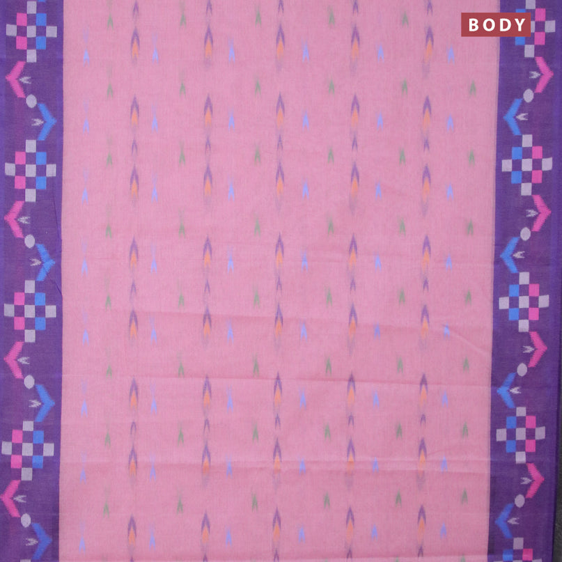 Bengal cotton saree light pink and blue with thread woven ikat butta weaves and thread woven border without blouse