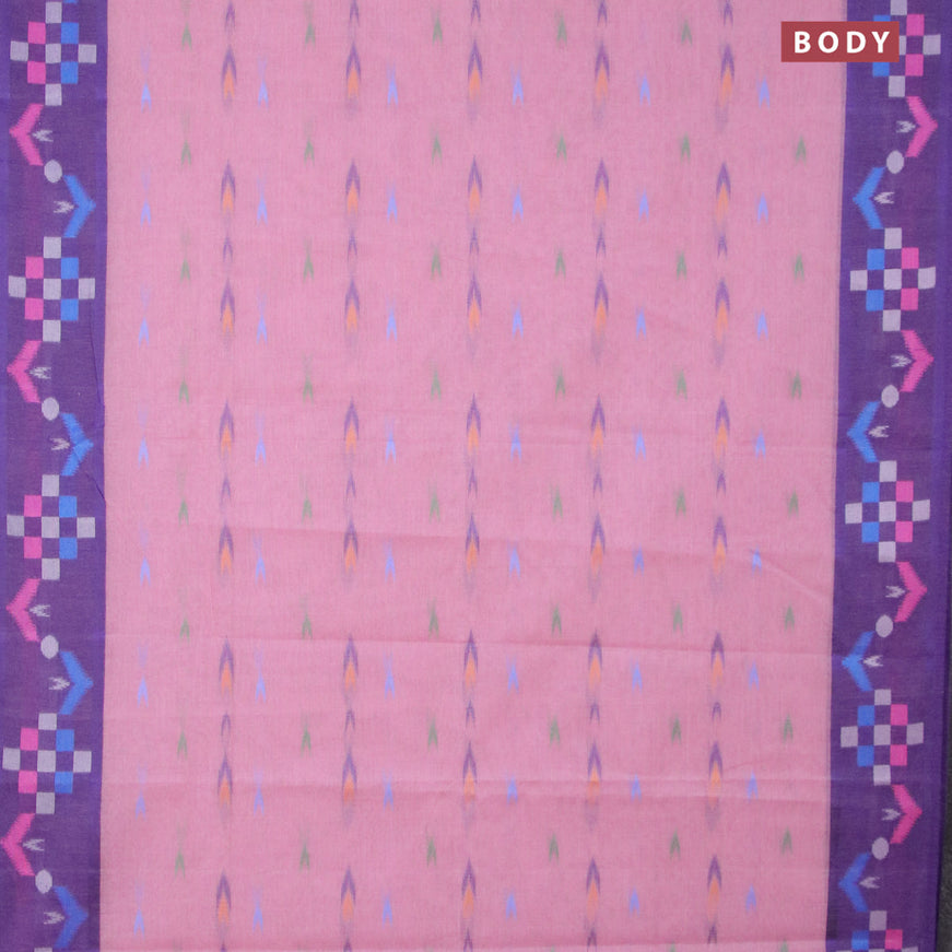 Bengal cotton saree light pink and blue with thread woven ikat butta weaves and thread woven border without blouse