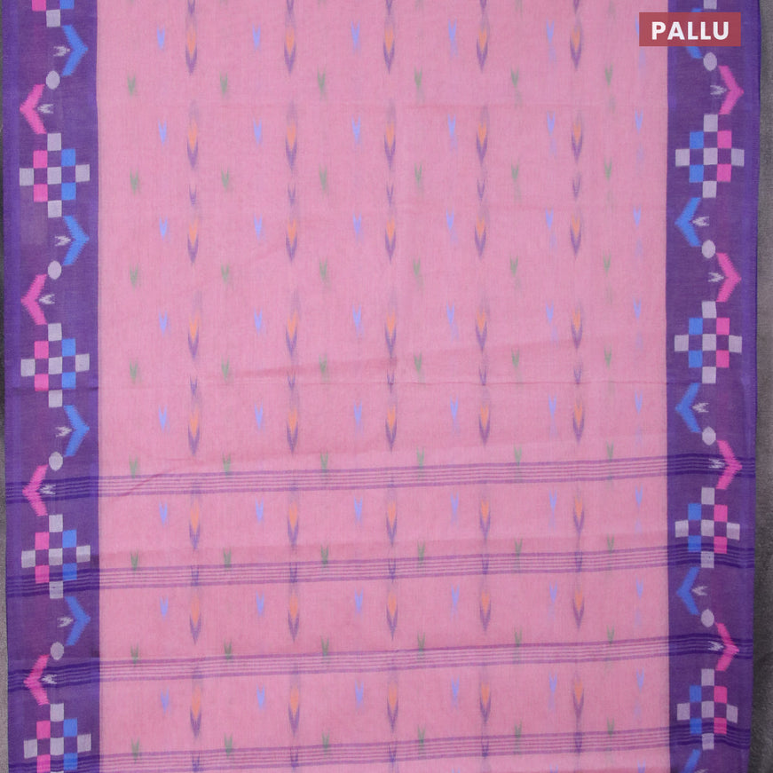 Bengal cotton saree light pink and blue with thread woven ikat butta weaves and thread woven border without blouse