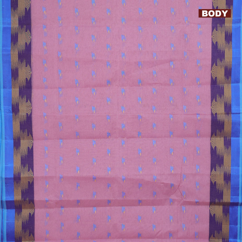 Bengal cotton saree pastel pink and cs blue with thread woven buttas and thread woven border without blouse