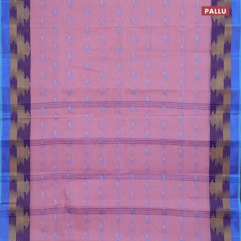 Bengal cotton saree pastel pink and cs blue with thread woven buttas and thread woven border without blouse