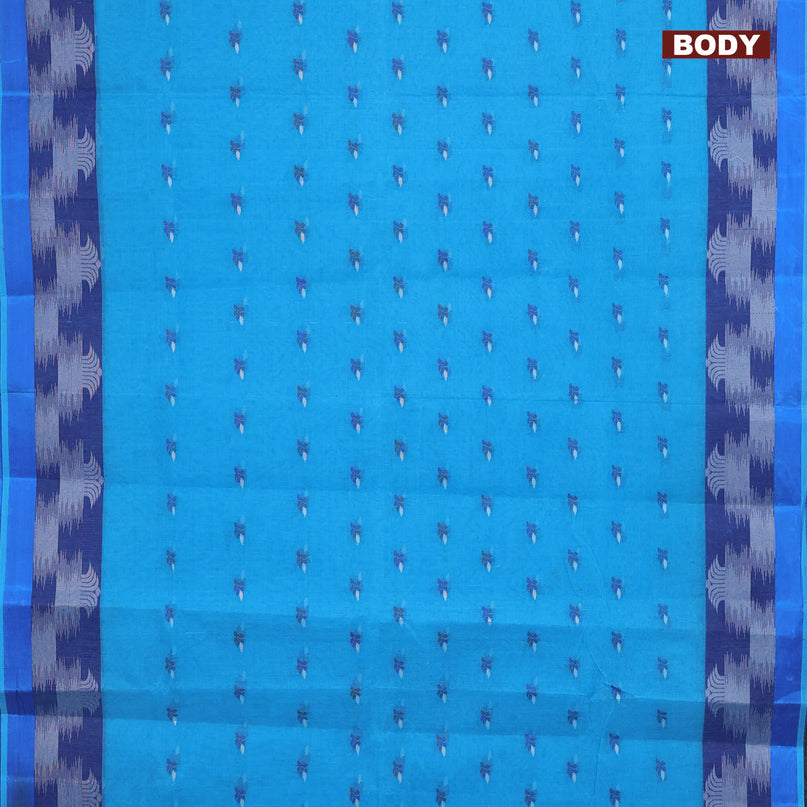 Bengal cotton saree cs blue and blue with thread woven buttas and thread woven border without blouse