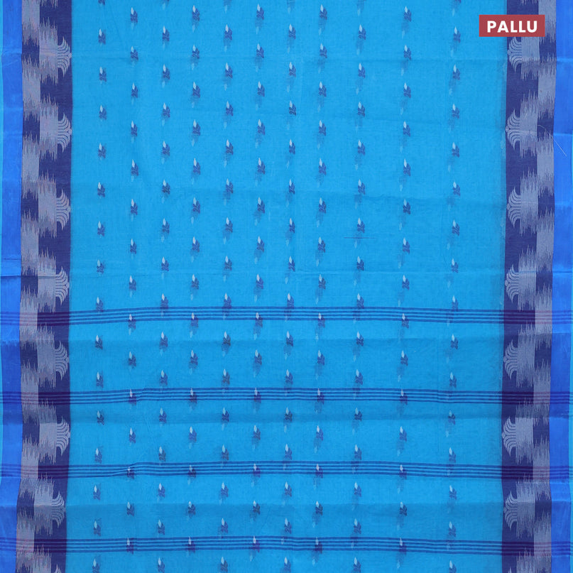 Bengal cotton saree cs blue and blue with thread woven buttas and thread woven border without blouse