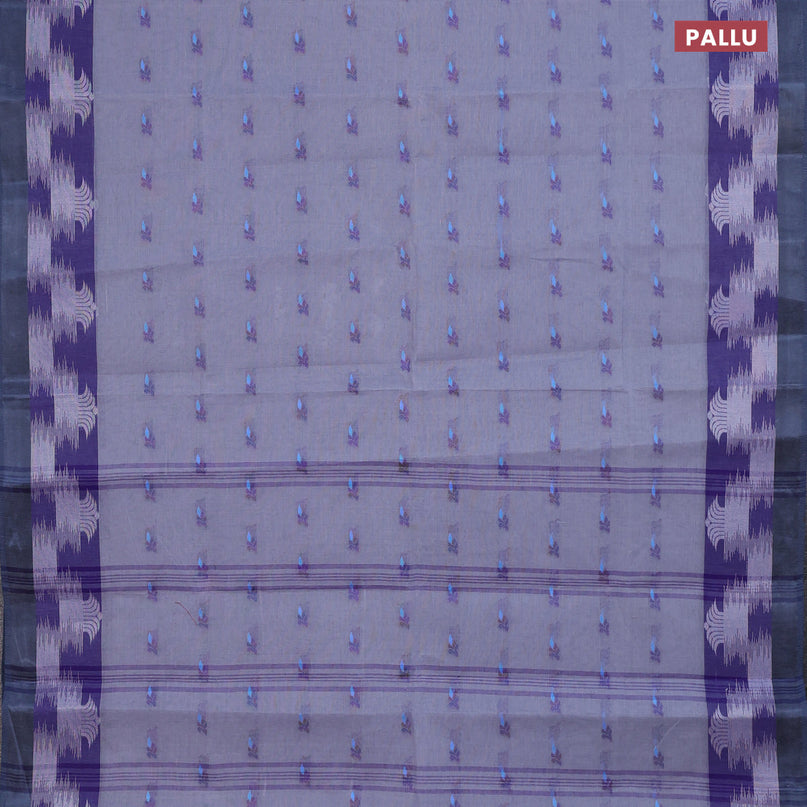 Bengal cotton saree grey and blue with thread woven buttas and thread woven border without blouse