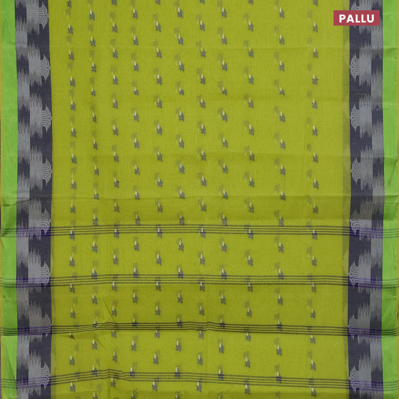 Bengal cotton saree fluorescent green and blue with thread woven buttas and thread woven border without blouse