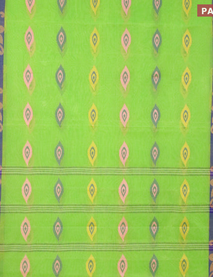 Bengal cotton saree light green and blue pink with thread woven buttas and thread woven border without blouse