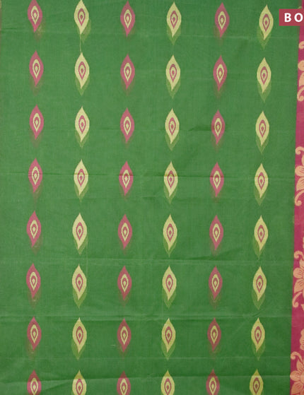 Bengal cotton saree green shade and dark magenta pink with thread woven buttas and thread woven border without blouse