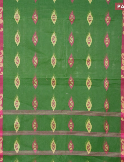 Bengal cotton saree green shade and dark magenta pink with thread woven buttas and thread woven border without blouse