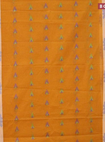 Bengal cotton saree mustard yellow and blue with thread woven buttas and thread woven border without blouse