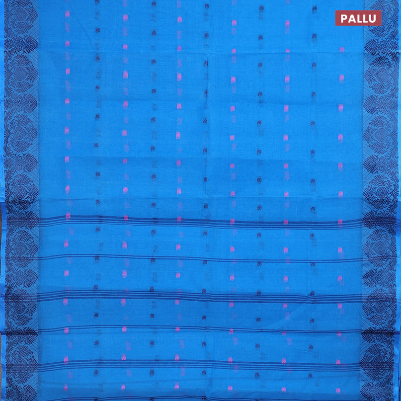 Bengal cotton saree cs blue with thread woven buttas and thread woven border without blouse