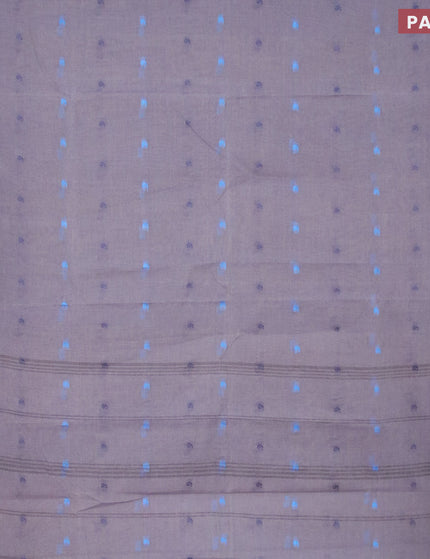 Bengal cotton saree grey and cs blue with thread woven buttas and thread woven border without blouse