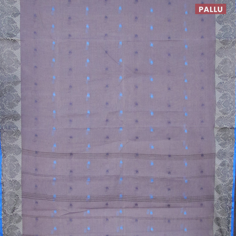 Bengal cotton saree grey and cs blue with thread woven buttas and thread woven border without blouse