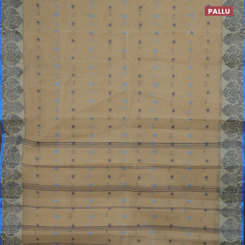 Bengal cotton saree beige and cs blue with thread woven buttas and thread woven border without blouse