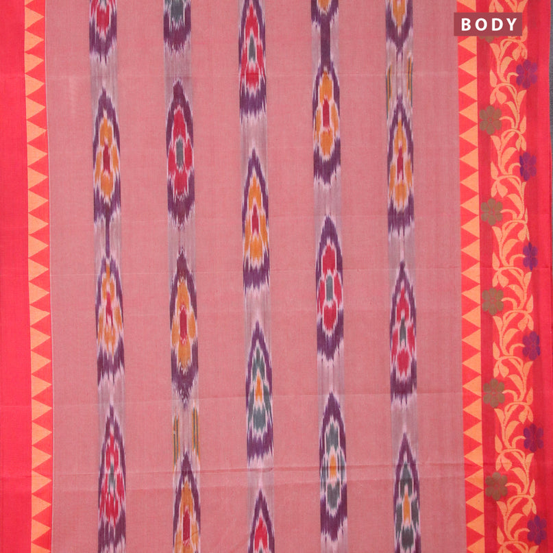 Bengal cotton saree maroon shade and red with ikat weaves and thread woven border without blouse