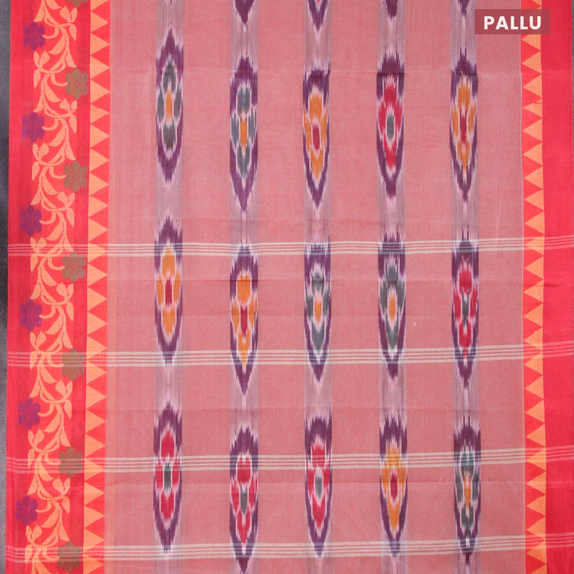 Bengal cotton saree maroon shade and red with ikat weaves and thread woven border without blouse