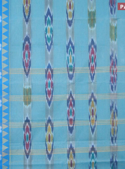 Bengal cotton saree teal blue and cs blue with ikat weaves and thread woven border without blouse