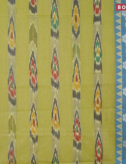 Bengal cotton saree light green and dual shade of cs blue with ikat weaves and thread woven border without blouse