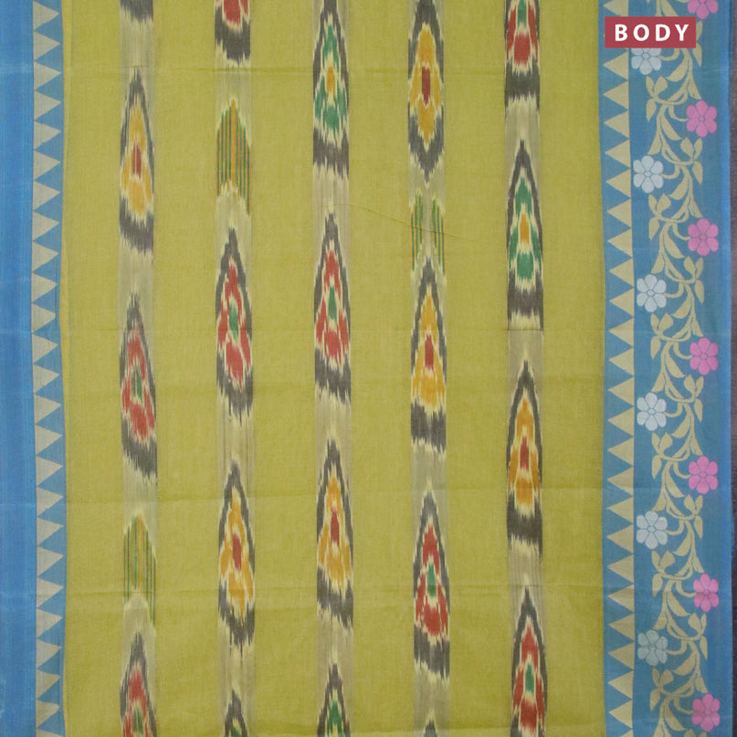 Bengal cotton saree light green and dual shade of cs blue with ikat weaves and thread woven border without blouse