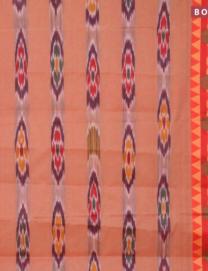 Bengal cotton saree rust shade and orange with ikat weaves and thread woven border without blouse