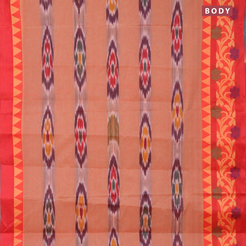 Bengal cotton saree rust shade and orange with ikat weaves and thread woven border without blouse