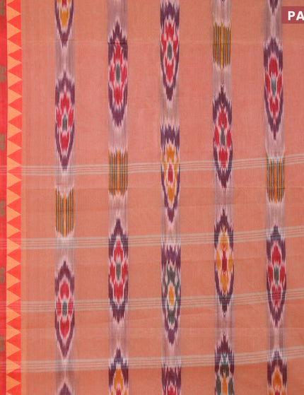 Bengal cotton saree rust shade and orange with ikat weaves and thread woven border without blouse