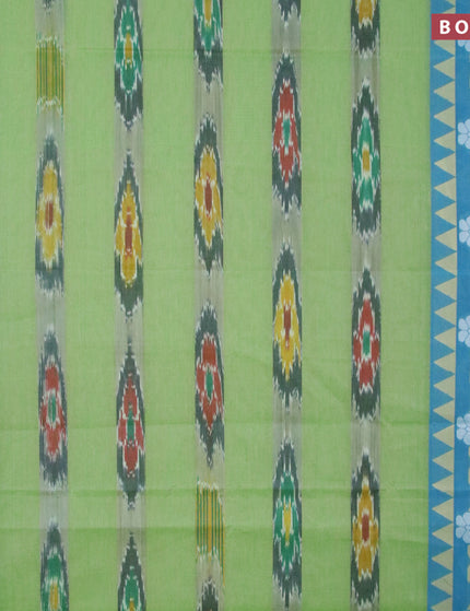 Bengal cotton saree light green and teal blue with ikat weaves and thread woven border without blouse