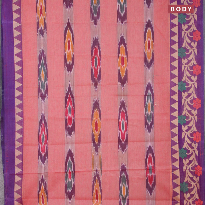 Bengal cotton saree maroon shade and blue with ikat weaves and thread woven border without blouse