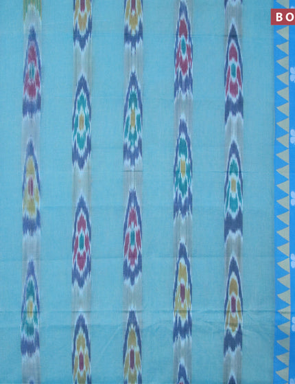 Bengal cotton saree teal blue and cs blue with ikat weaves and thread woven border without blouse