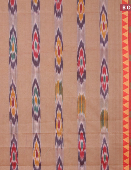 Bengal cotton saree chikku shade and red with ikat weaves and thread woven border without blouse