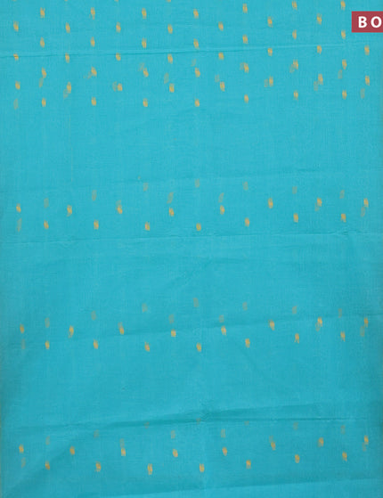 Bengal cotton saree teal blue and yellow with thread woven buttas and zari woven border without blouse