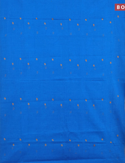 Bengal cotton saree cs blue and rust shade with thread woven buttas and zari woven border without blouse