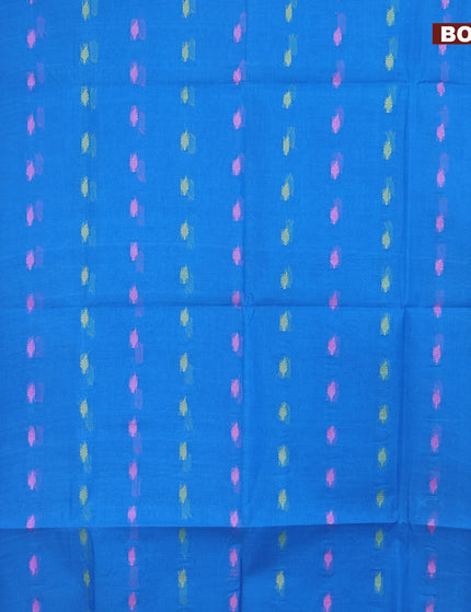 Bengal cotton saree cs blue with thread woven buttas and thread woven border without blouse