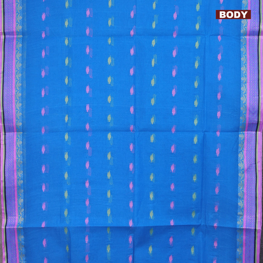 Bengal cotton saree cs blue with thread woven buttas and thread woven border without blouse