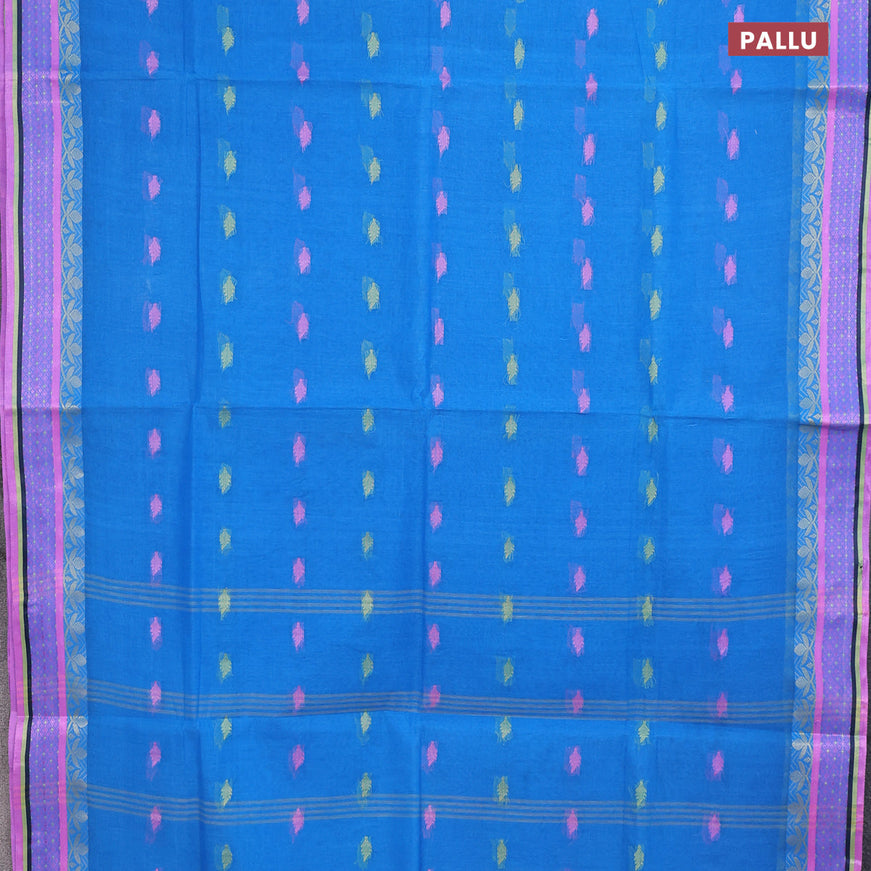 Bengal cotton saree cs blue with thread woven buttas and thread woven border without blouse