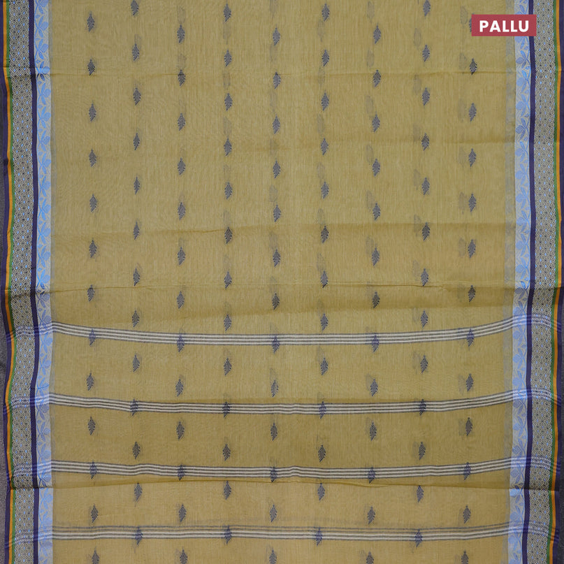 Bengal cotton saree elaichi green and blue with thread woven buttas and thread woven border without blouse