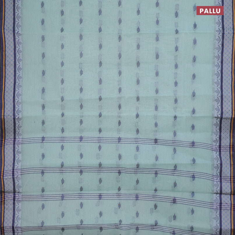 Bengal cotton saree pastel green and blue with thread woven buttas and thread woven border without blouse