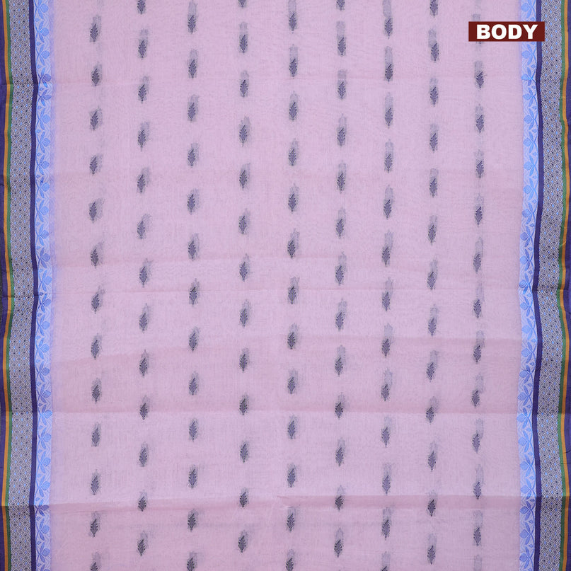 Bengal cotton saree light pink and blue with thread woven buttas and thread woven border without blouse