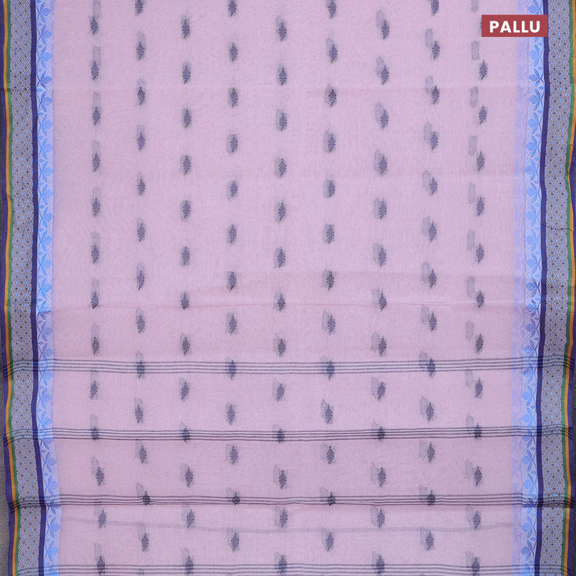 Bengal cotton saree light pink and blue with thread woven buttas and thread woven border without blouse