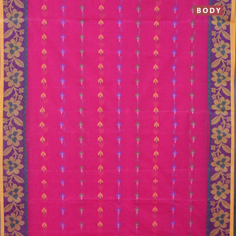 Bengal cotton saree pink and blue with thread woven buttas and thread woven border without blouse