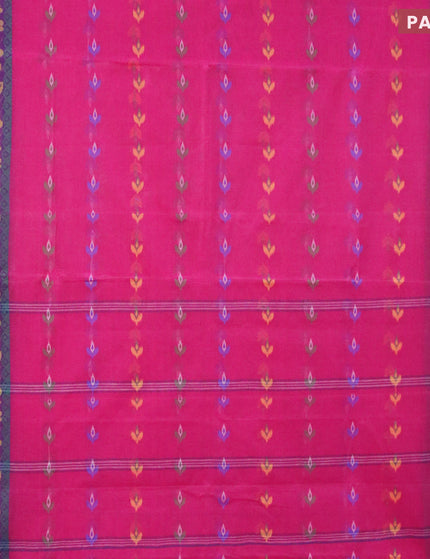 Bengal cotton saree pink and blue with thread woven buttas and thread woven border without blouse