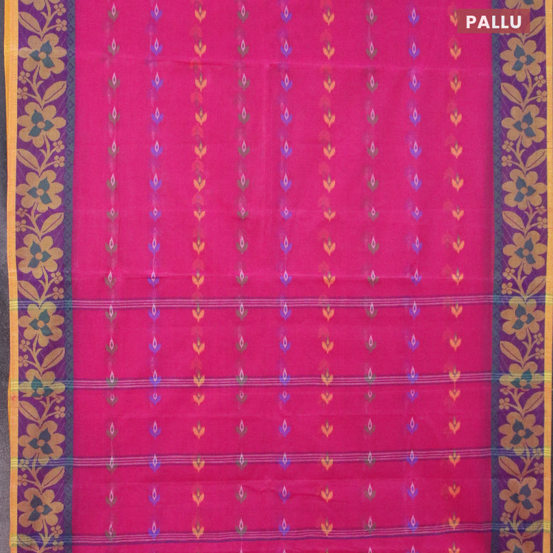 Bengal cotton saree pink and blue with thread woven buttas and thread woven border without blouse