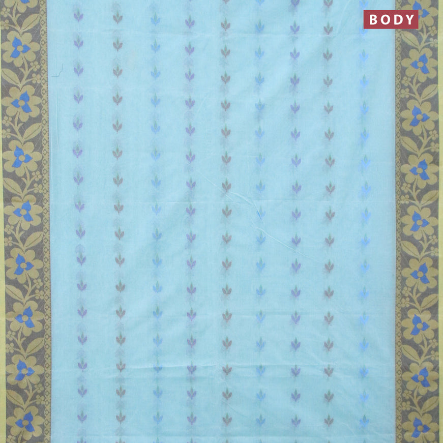 Bengal cotton saree pastel blue and yellow shade with thread woven buttas and thread woven border without blouse