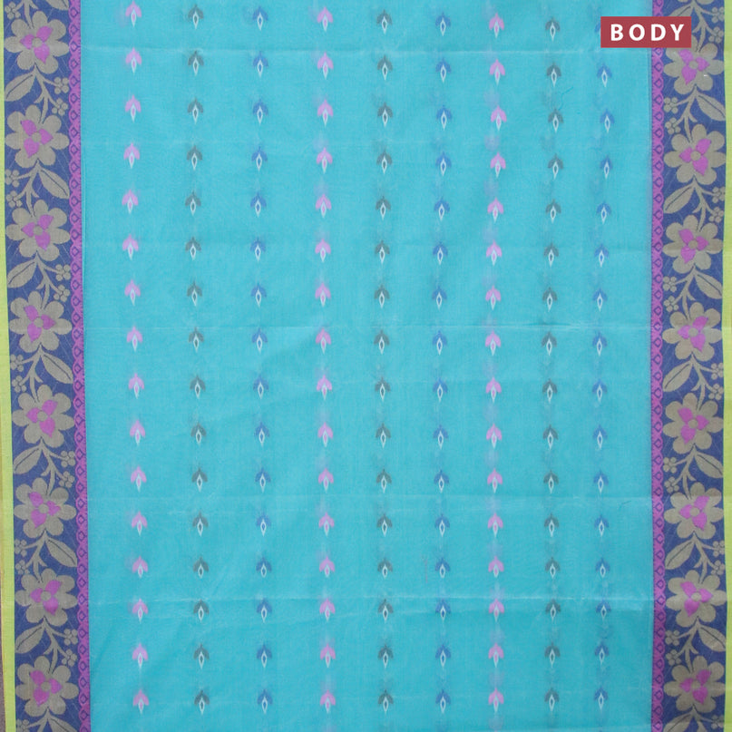 Bengal cotton saree teal blue and blue with thread woven buttas and thread woven border without blouse