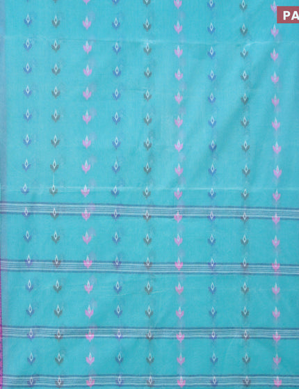 Bengal cotton saree teal blue and blue with thread woven buttas and thread woven border without blouse