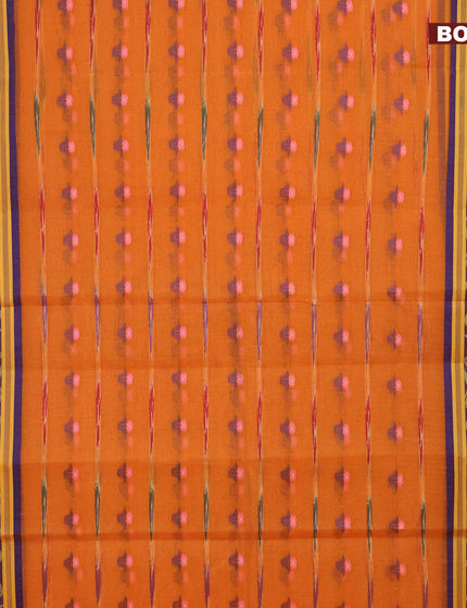 Bengal cotton saree orange and blue with thread woven buttas and thread woven border without blouse