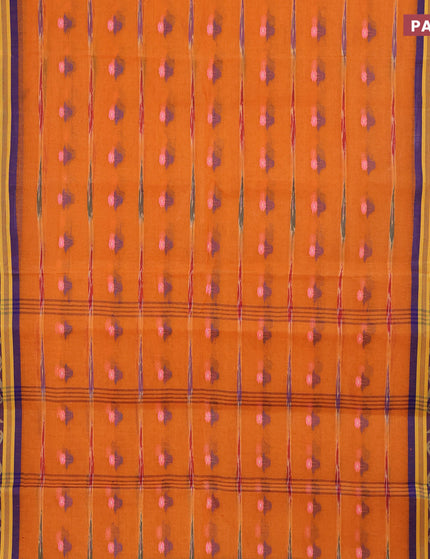 Bengal cotton saree orange and blue with thread woven buttas and thread woven border without blouse