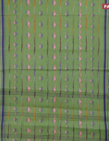 Bengal cotton saree green shade and blue with thread woven buttas and thread woven border without blouse