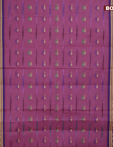 Bengal cotton saree pink shade and blue with thread woven buttas and thread woven border without blouse