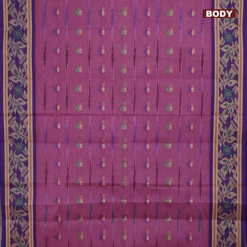 Bengal cotton saree pink shade and blue with thread woven buttas and thread woven border without blouse