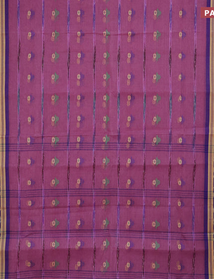 Bengal cotton saree pink shade and blue with thread woven buttas and thread woven border without blouse